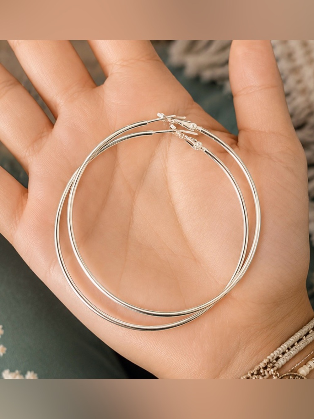 Sterling silver big hoop earrings 70mm - Picture 7 of 8